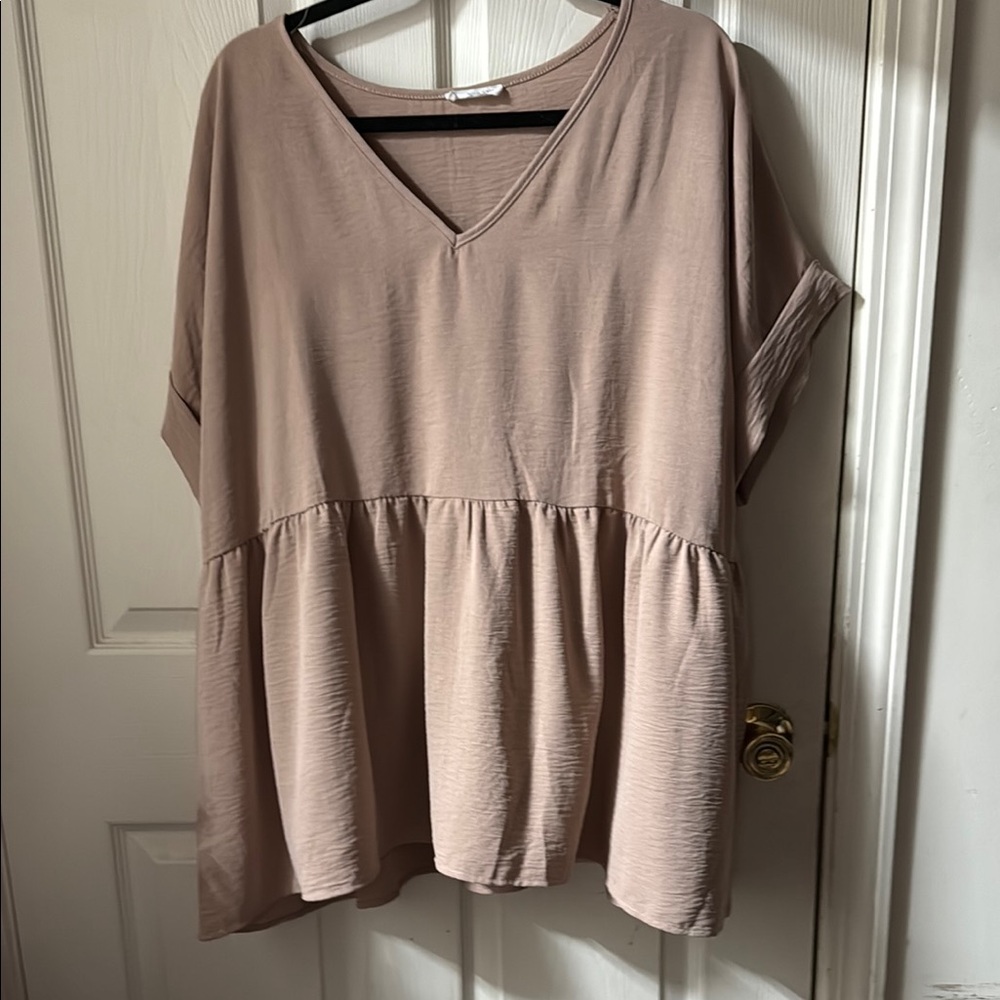 Women's Tan V-Neck Top